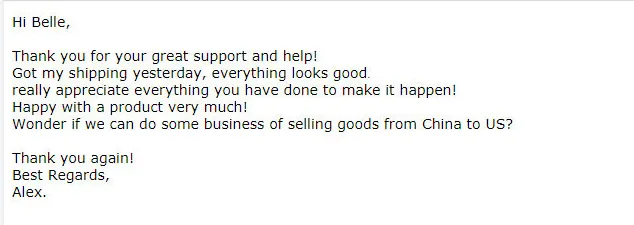 Customer feedback summary — positive reviews on product quality and delivery